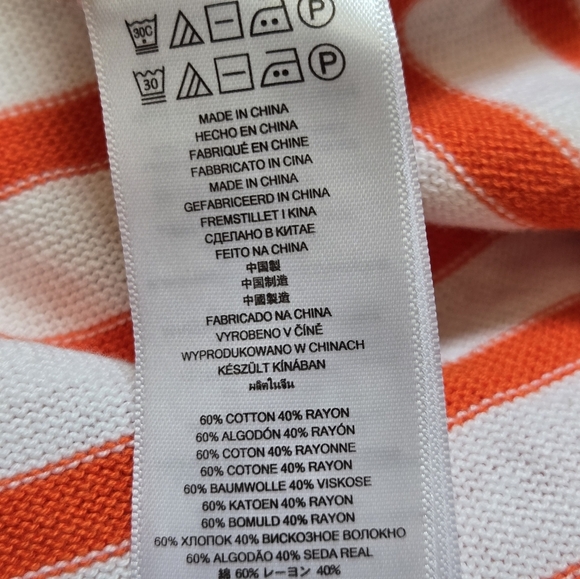 MICHAEL KORS Striped Orange and White Hooded Sweater With Gold Chain. Medium - Picture 10 of 13